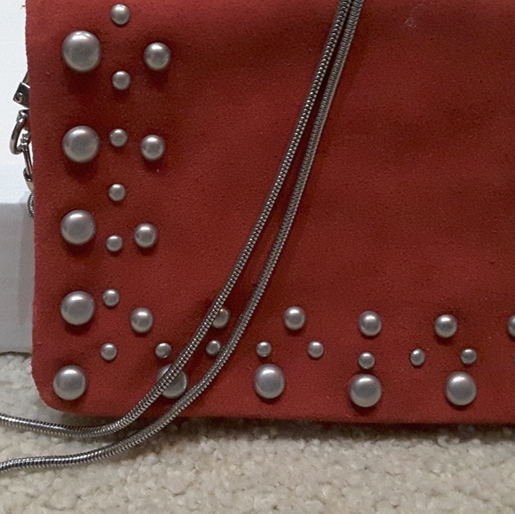 Free People Kingston Ruby Red Suede Silver Studs & Chain Strap Crossbody Bag NWT - Picture 6 of 8